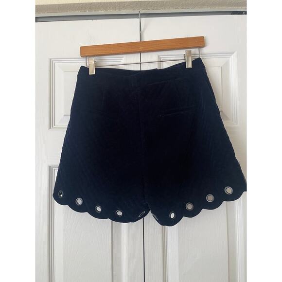 Maje Navy Pano Velvet Scalloped Grommets Quilted Mini Shorts • Size 38/M ⬇️ - Picture 4 of 5